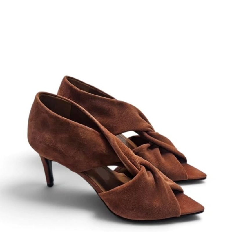 Suede Peep Toe Cross Tied Pump - Crossfit Outfit ulasan dan harga